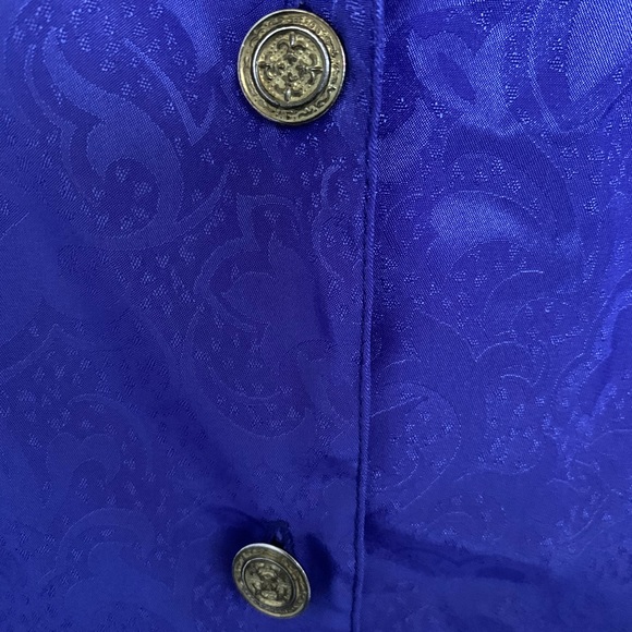 Vintage Unique HER Timeless Short Sleeve Winter Blue Satiny Blouse Feminine - Picture 3 of 6